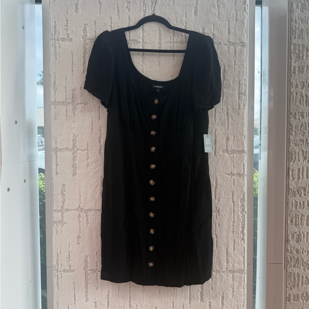 Express Black Puff Sleeve Mini Dress